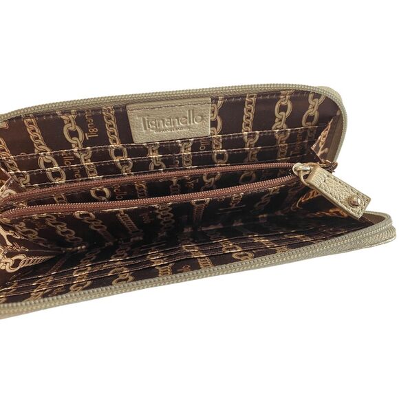 Tignanello Zip Around Wallet Metallic Gold Pebbled Leather - Picture 8 of 8